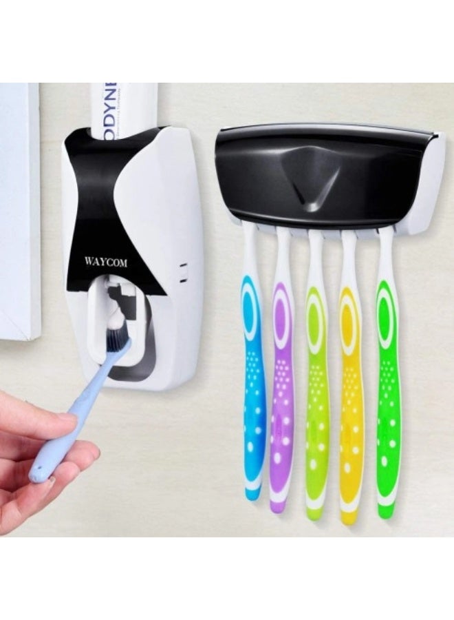 Multifunctional Toothbrush Holder Automatic Toothpaste Dispenser Wall Mounted Bathroom Storage Organizer - Image 4